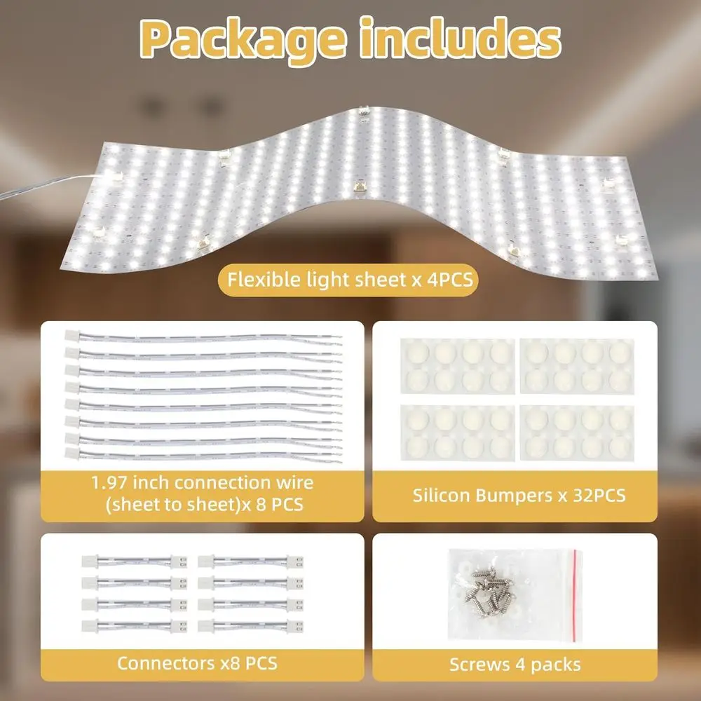 لوحات إضاءة خلفية LED مرنة مكونة من 4 قطع 36 وات 6000 كلفن للحجر الطبيعي/الكوارتز، 19.3 × 9.6 (بدون مصدر طاقة) #5