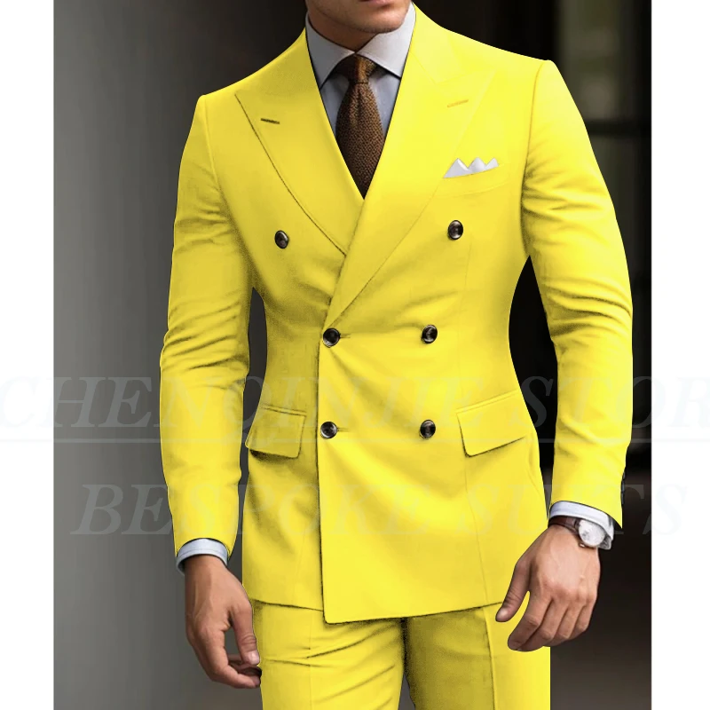 Formal Men\'s Suits Green Slim Fit High Quality Regular Length 2 Piece Jacket Pants Luxury Blazer Full Set Chic Costume Homme