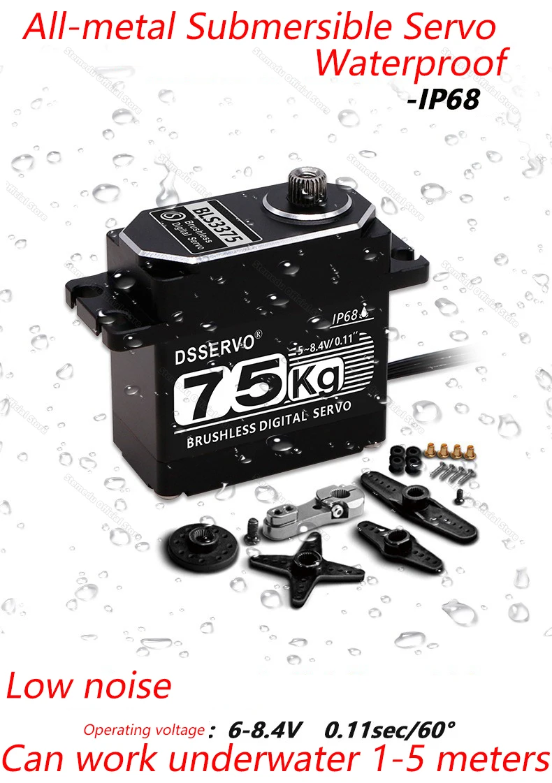 Servos de mergulho ip68, 75kg, 5m, à prova d'água, todo em metal, engrenagem cnc, 8.4v, motor sem escova, robô subaquático, servo digital para carro 1/8 1/10 rc