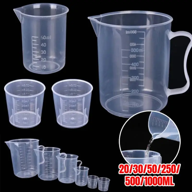 20ml / 30ml /50ml /250ml /500ml/1000ml Clear Plastic Graduated Measuring Cup For Baking Beaker Liquid Measure JugCup Container