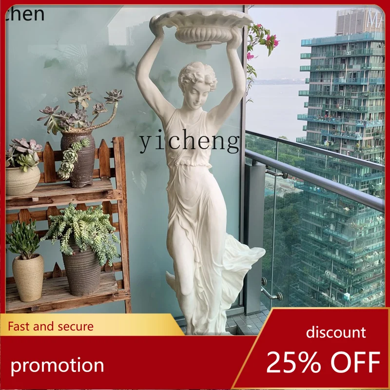 HXL left and right maid white marble fiberglass figure sculpture outdoor garden ornament statue