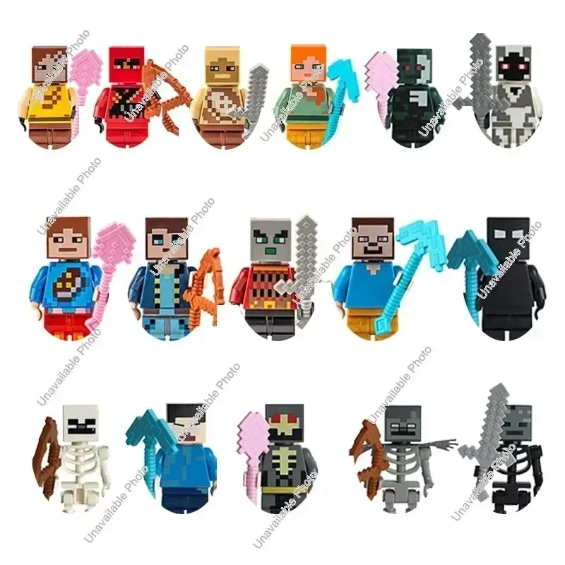 Hot Toys Cartoon Game Building Blocks Steve Pixel My World Figures Assemble Building Toys Green Creeper Bricks Hero Boys Kid Toy