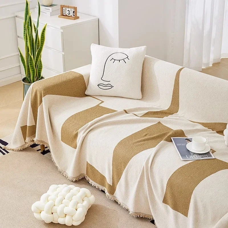 Simple Modern Geometric Square Minimalist Sofa Cover Chenier Sofa Cushion Cloth Non-slip Universal in All Seasons