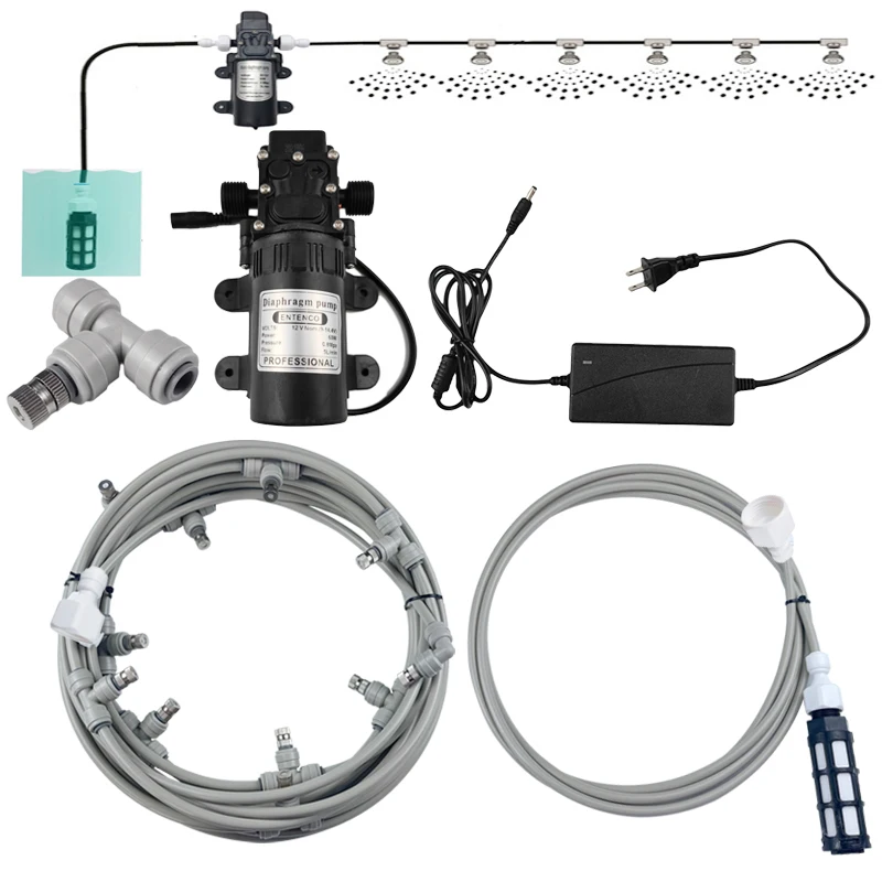 

New Grey 6-18M Misting Kits 12V DC Pump Spray Dust Removal System Fog Nozzles Low Pressure Atomization Humidify Cooling Watering