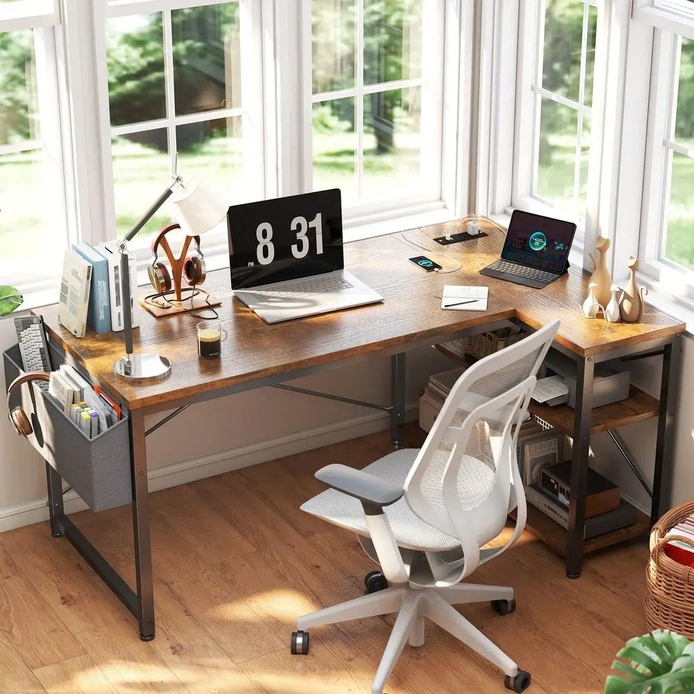 

standing desk l shaped desk table48 W LShaped Computer Desk With Charging Station, Small Desk With Storage Shelves For Gaming, W