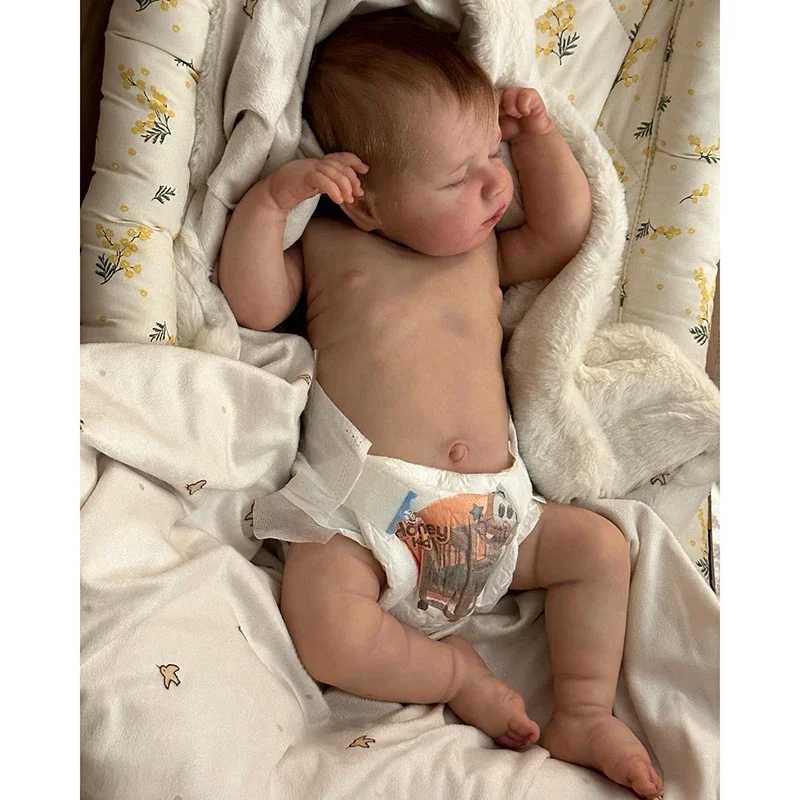 

49CM Newborn Baby Doll Reborn Loulou Asleep Soft Cuddly Body Lifelike 3D Skin with Visible Veins High Quality Handmade Doll