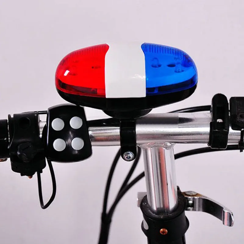 6 LED 4 Tone Sounds Bicycles Bell Police Car Light Electronic Horn Siren for Kid Children Bike Scooter Cycling Lamp Accessories