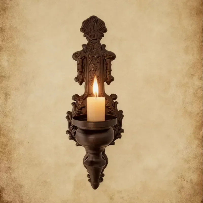 for European Creative Retro Wall Mounted Candle Holder Nordic Wrought Iron Candle Cup Home Furnishing Hotel Wall Decoration