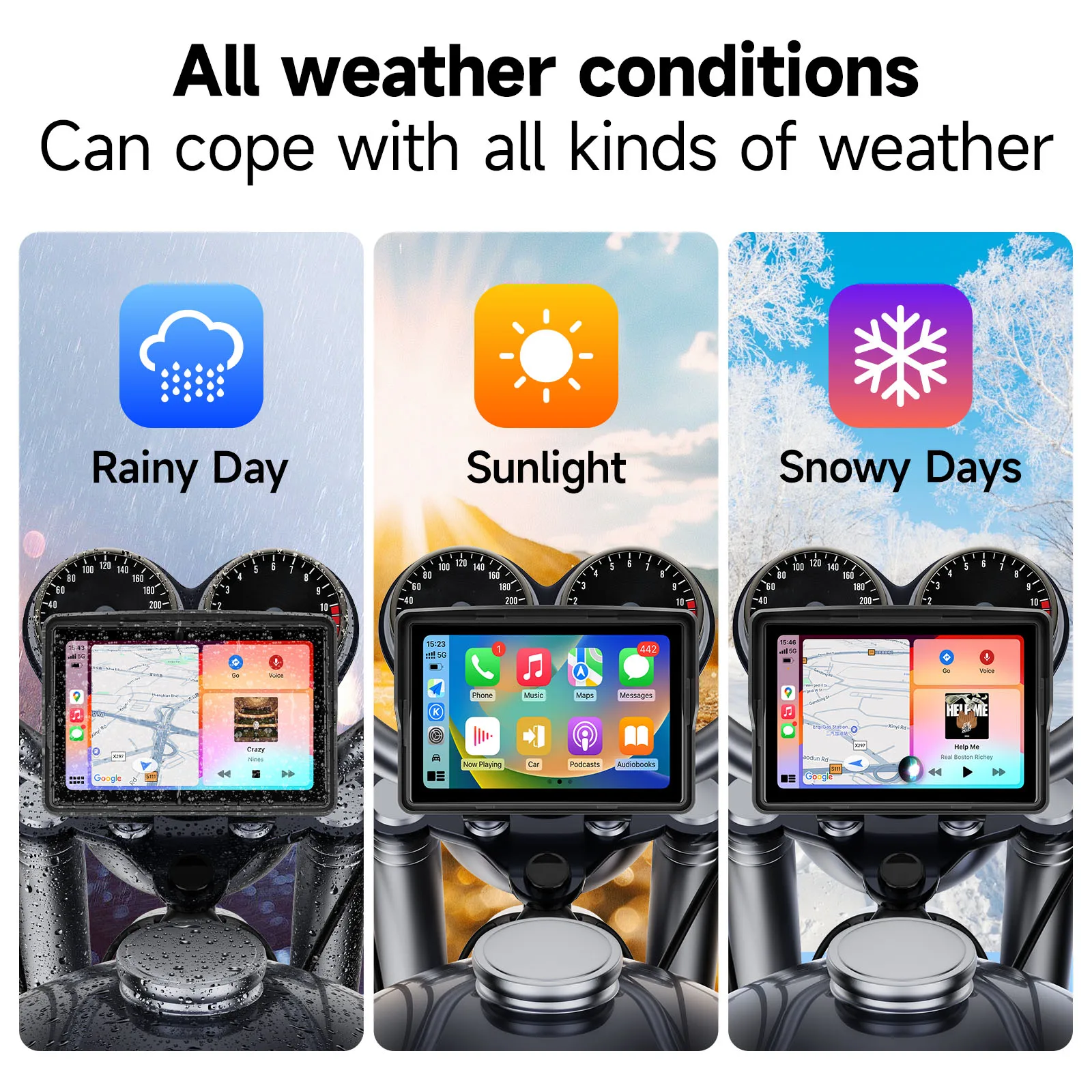 JIUYIN 5/7 Inch Motorcycle 2K DVR GPS Navigation Multimedia Player Wireless CarPlay Android Auto IPX8 Waterproof Screen Recorder