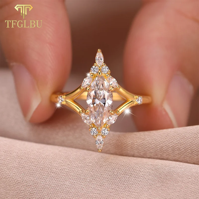 

TFGLBU 925 Sterling Silver GRA Certified Sparkling Moissanite Eternity Ring Wedding Diamond Ring for Women Fine Jewelry Gift