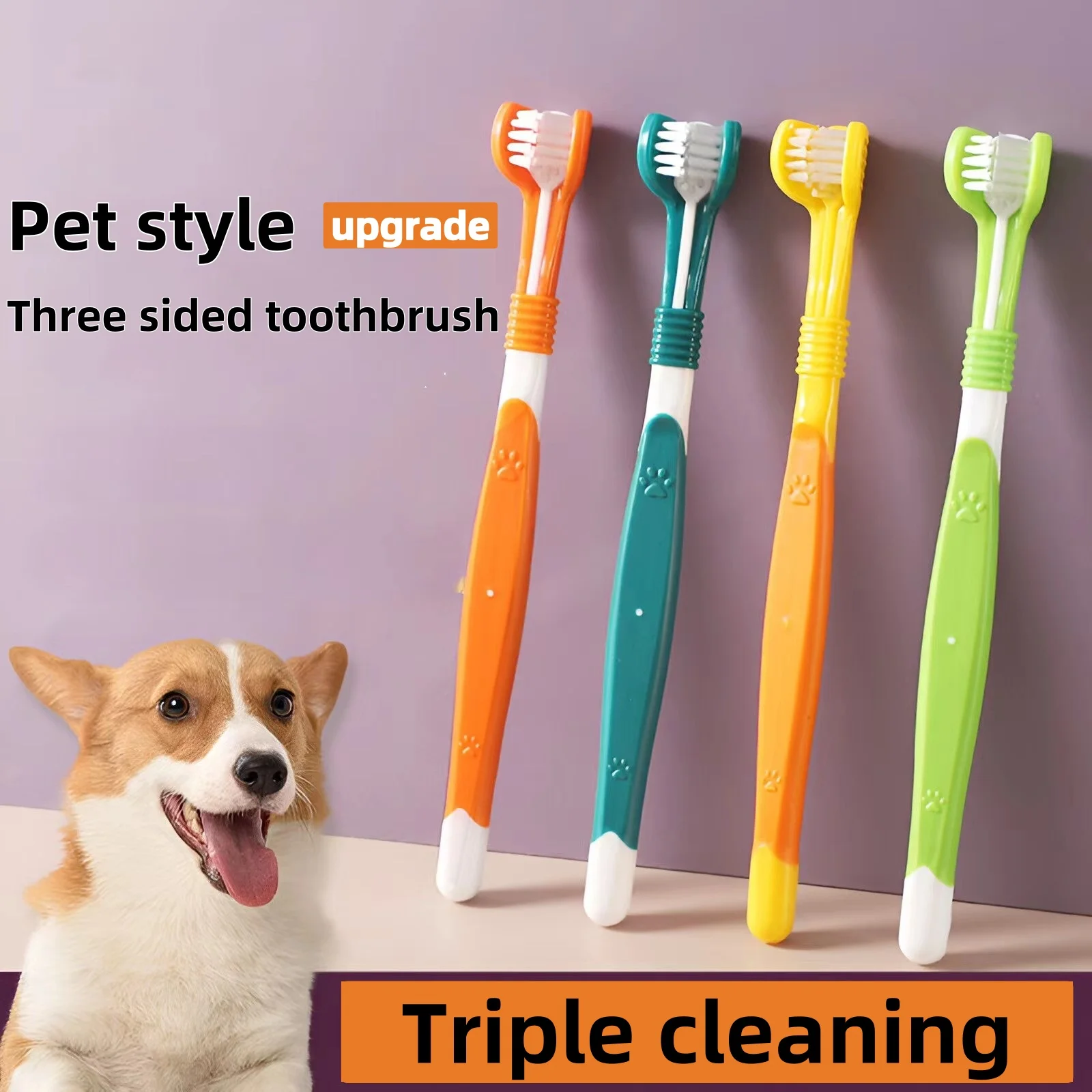 Pet Three Head Toothbrush Pet Dog Toothbrush Cat Toothbrush Cat and Dog Oral Cleaning Products Small Dog Soft Hair Toothbrush