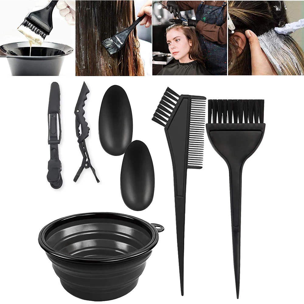 Kits de coloração de cabelo para barbeiro, Hair Dye Combs, Color Mixing Bowl, Earcap Clips, Styling Tools, 7Pcs Set