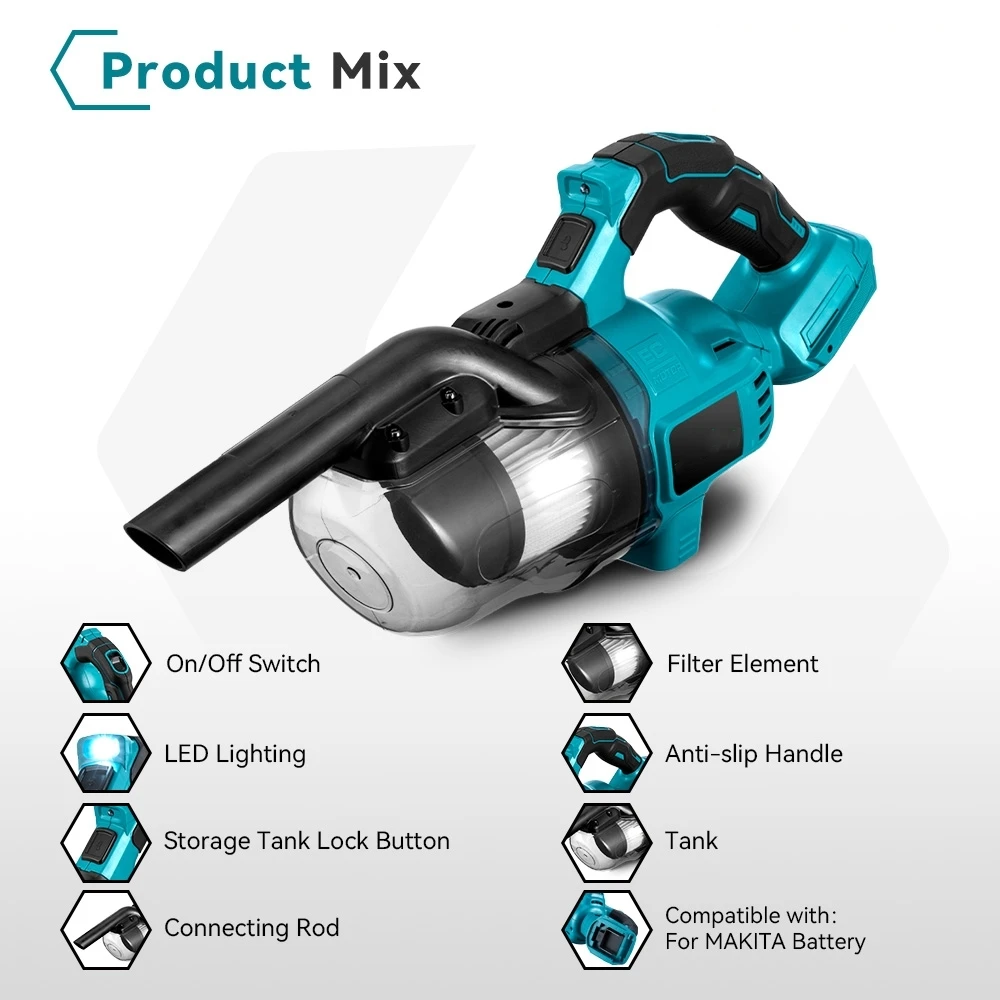 Portable Cordless Electric Vacuum Cleaner Multi-function Dust Carpet Clean Machine For Makita 18v Battery