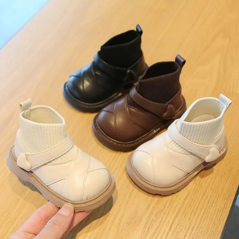 

2025 зимние новые детские зимние ботинки, удобные противоскользящие ботильоны принцессы для девочек, простые универсальные детские кожаные ботинки Zapatos De Mujer