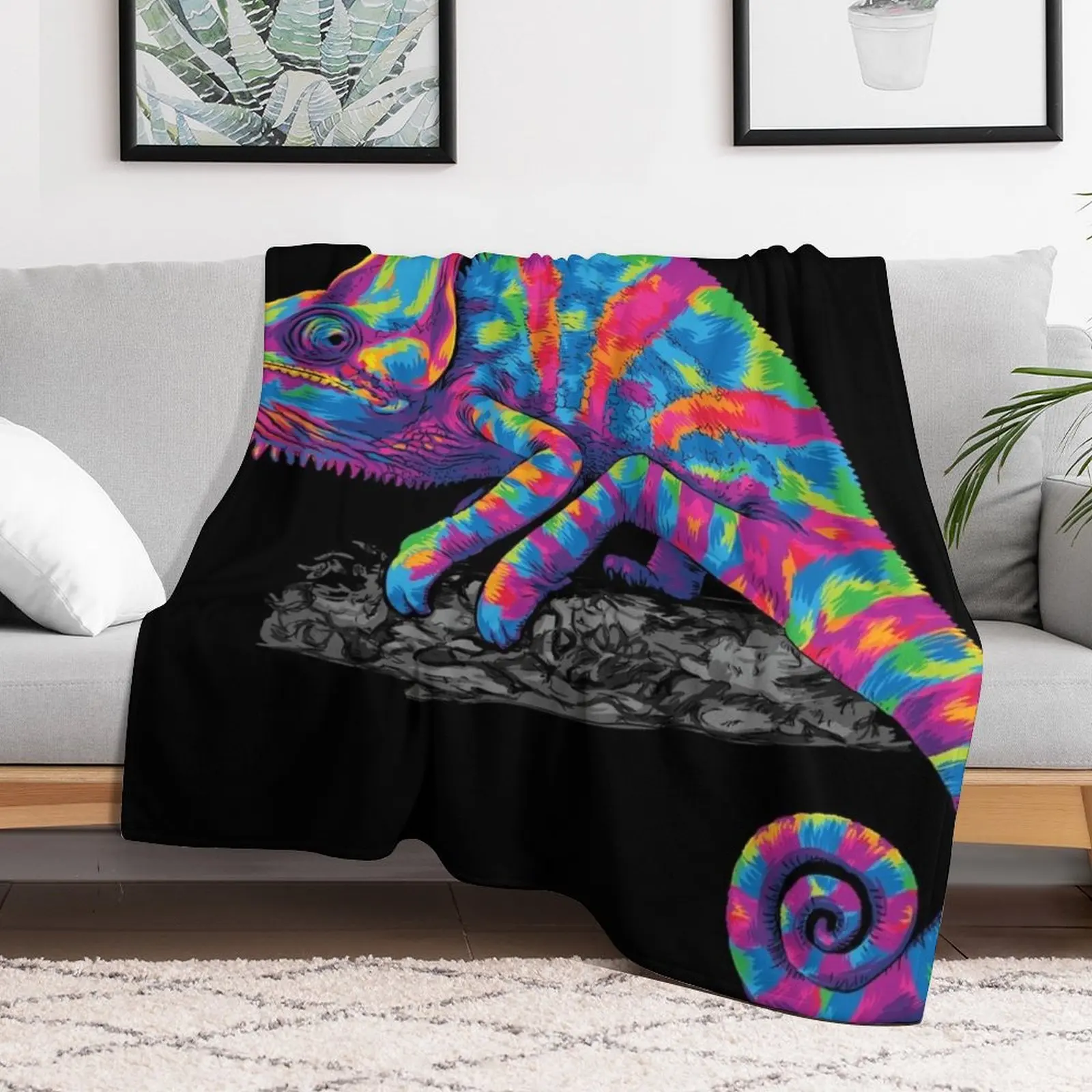 

Colorful Chameleon Throw Blanket Cute Soft Plaid Shaggy Blankets