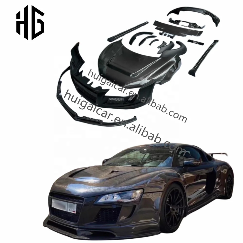 

Update to PPI Style Body Kit for Au-di R8 Modify PPI Style Carbon Fiber Bumper Engine Hood Rear Spoiler Auto Accessories