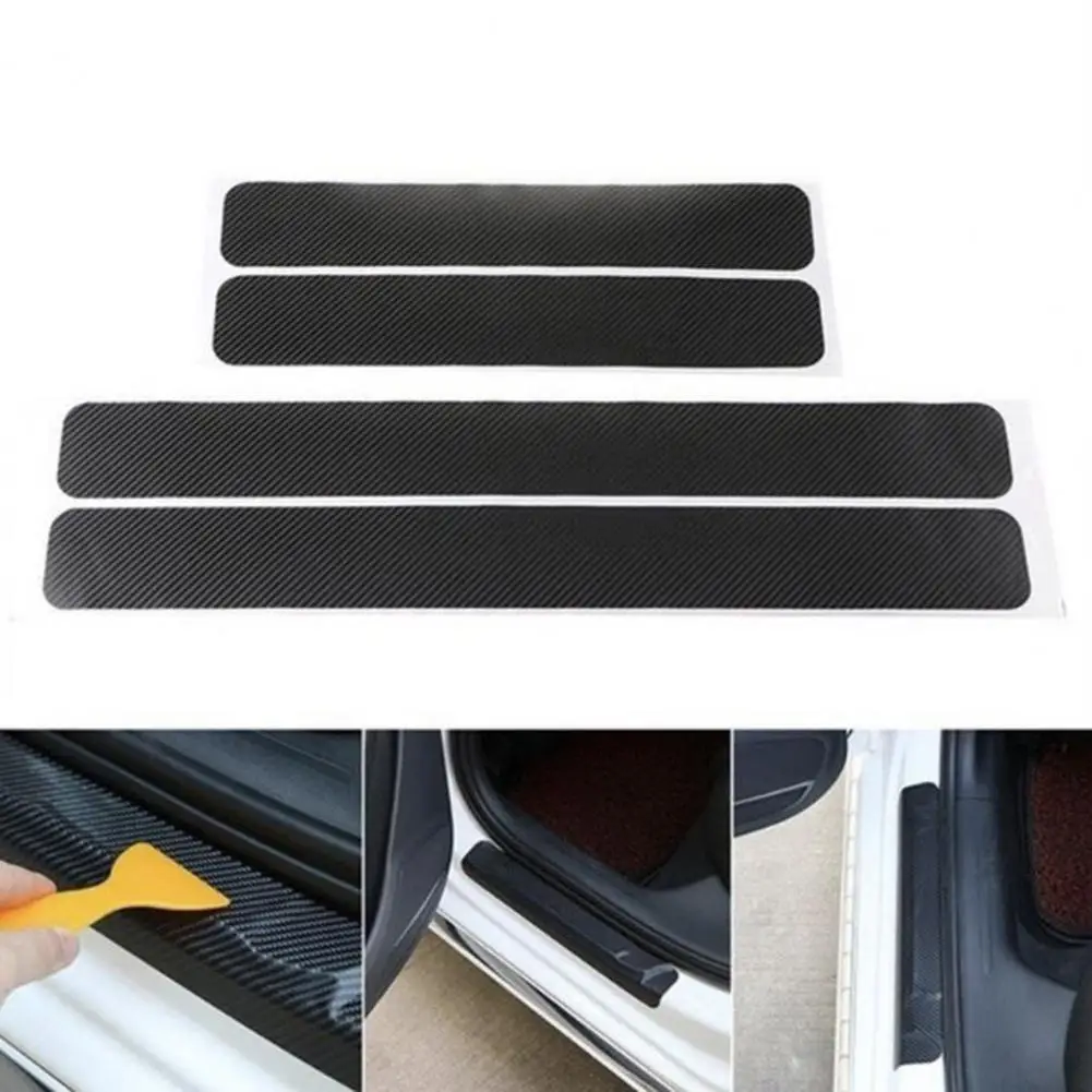 4Pcs Car Door Sill Carbon Fiber Sticker Self Adhesive Door Sill Guard Trim Stickers Waterproof Car Threshold Decals