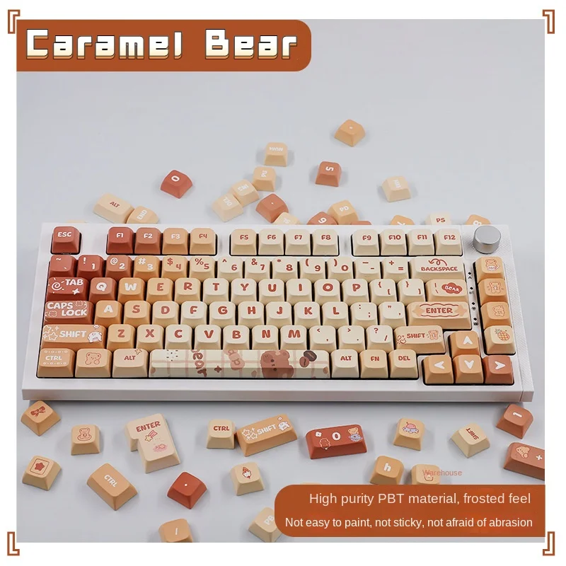 

Caramel Bear Cute Cartoon Bear Keycap 133 Keys XDA Height PBT Five-sided Sublimation Keycap Mechanical Keyboard Keycap