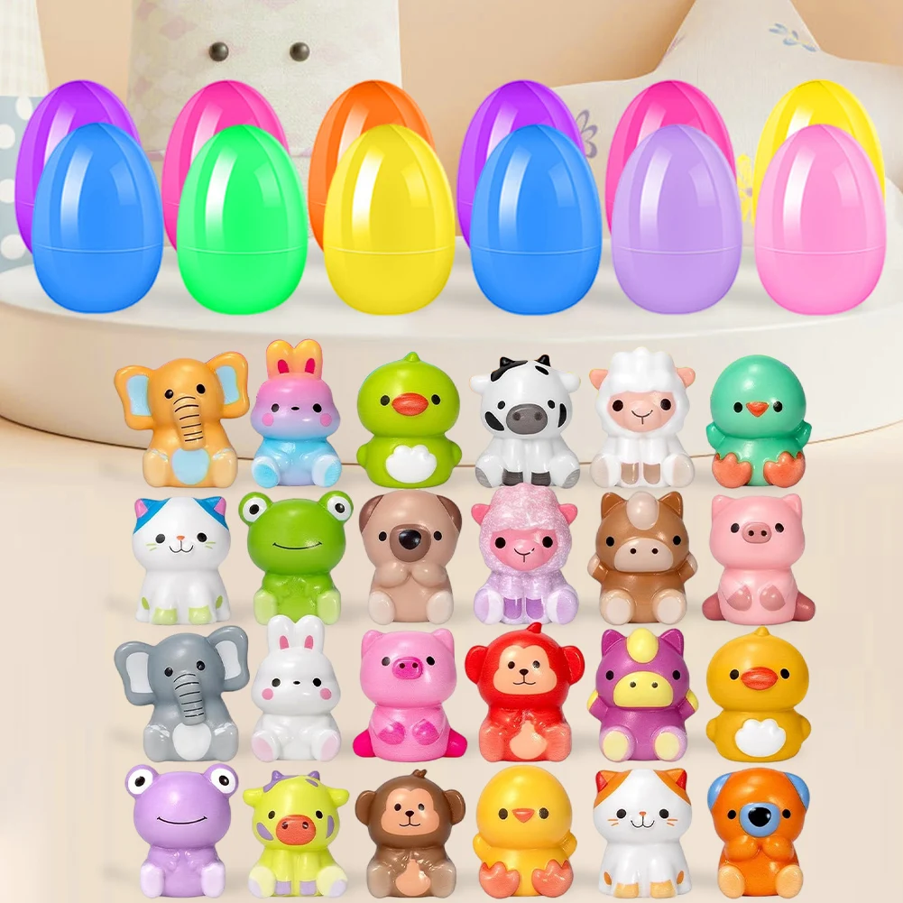 12/24/48PCS Easter Fillable Eggs Colorful Plastic Eggshell Creative Kids Easter Gift Box Filled with Animal/Squeeze/Plush Toys