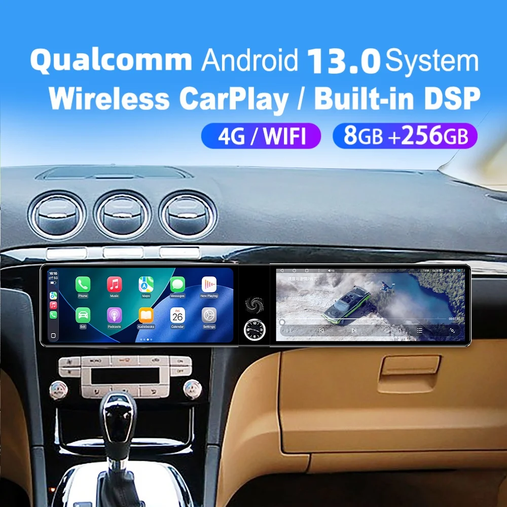 

12.3" Dual Screen Qualcomm Carplay Android Car Multimedia Automotive For Ford S-Max 2007 2008 GPS Navigation Car Radio Head Unit