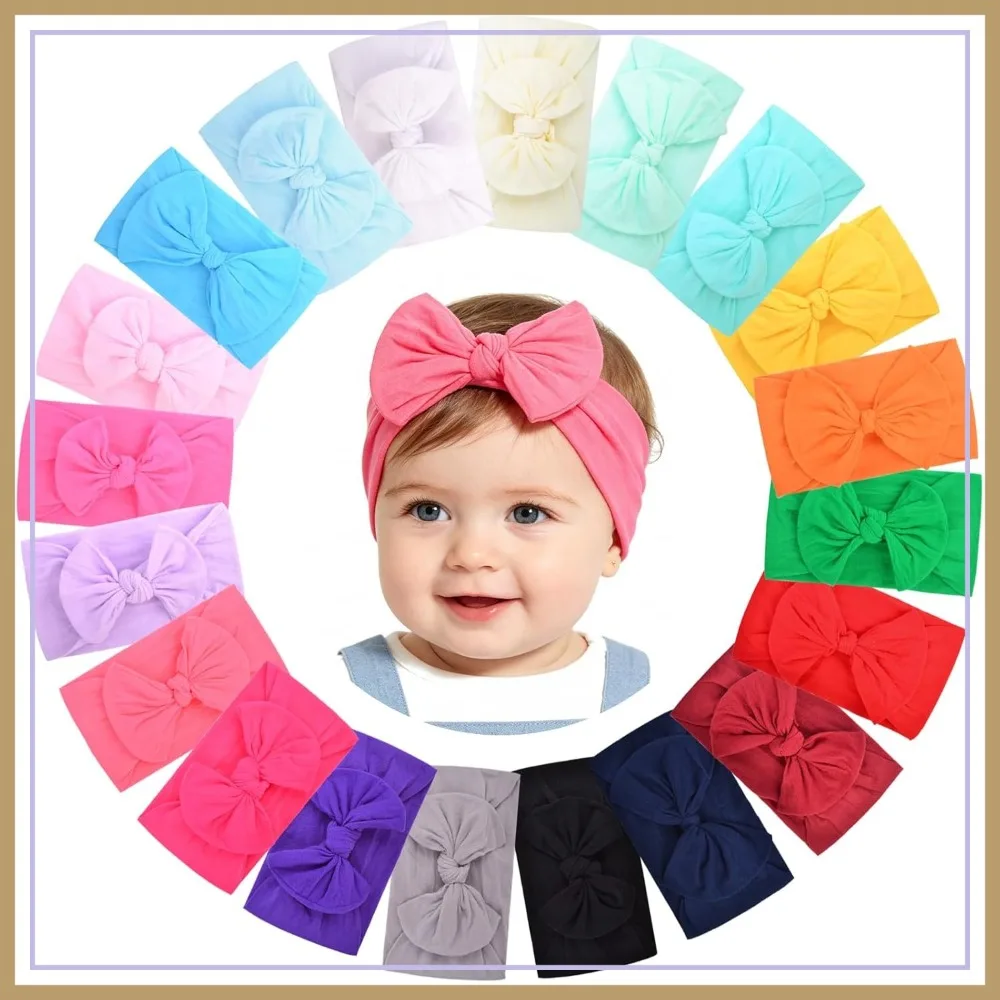 

20pcs Nylon Headbands Turban Hair Bows Elastic Hair Accessories for Girls