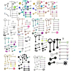 13pcs Stainless Steel Heart Shaped Tongue Ring Barbell Tongue Piercing Cute Bar Ear Tragus Studs Labret Piercing Body Jewelry