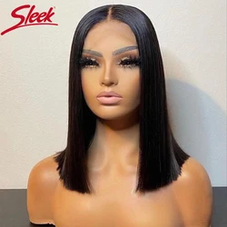 Sleek 100% Real Ready To Wear Lace Wigs 13X6X1 HD Transparent Lace Front Wigs 16 Inch Straight Bob Human Hair Wigs For Women