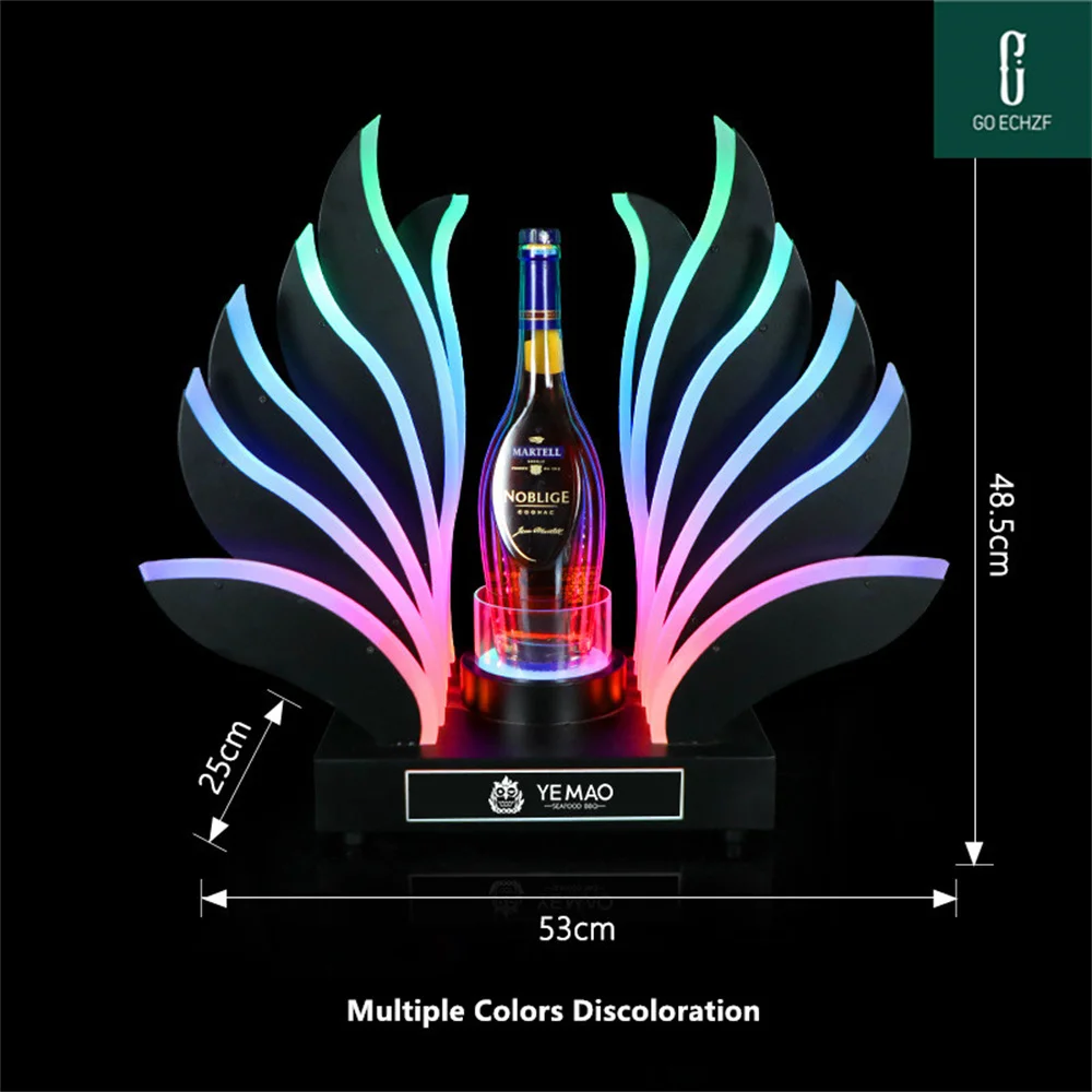 Peacock Tail LED Luminous Bar Bottle Rack, Nightclub Charging, Champagne, Cocktail, Whiskey, Beverage Display, Party