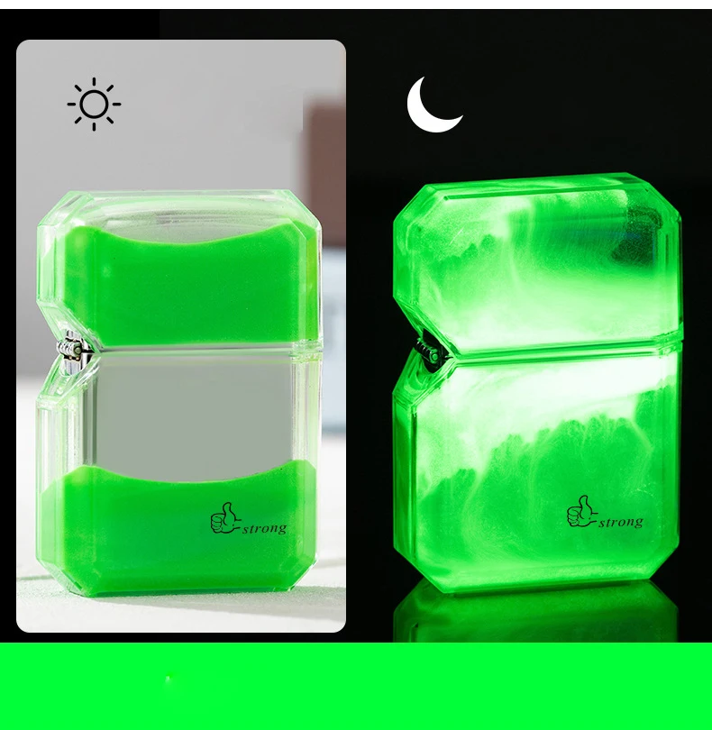 Luminous quicksand fluorescent gas lighter windproof creative transparent shell cigarette accessories give boyfriend trendy gift