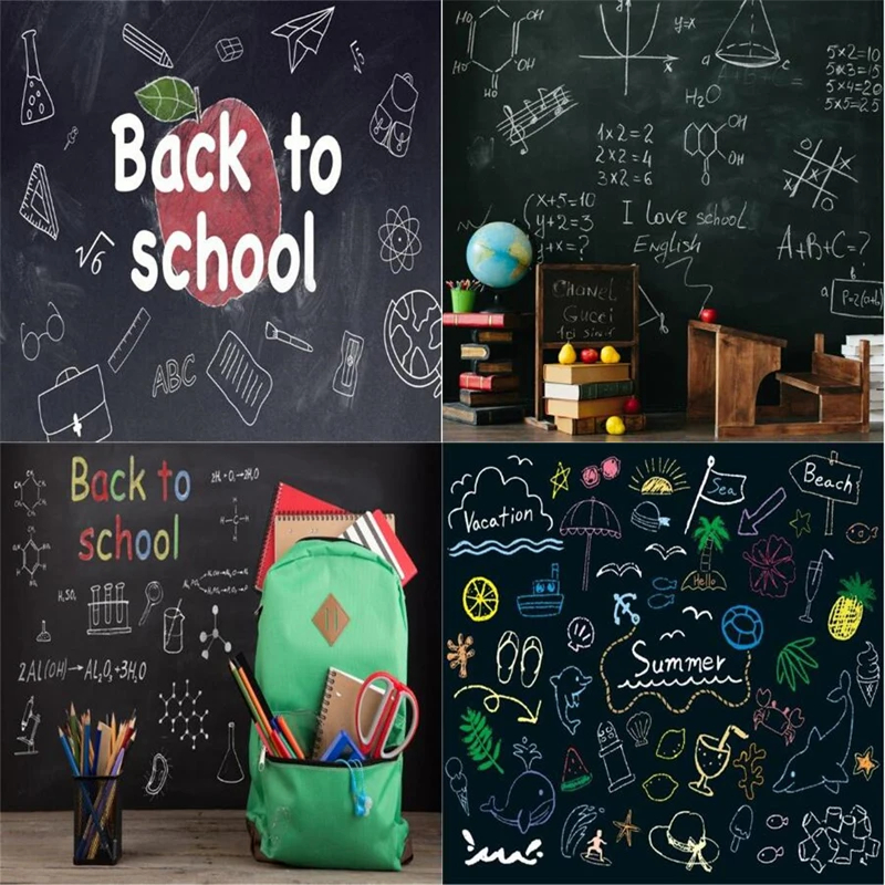 Photography Backdrop Drawing Pattern Blackboard Back To School Chalk Globe Book Study Child Baby Photo Background Banner Poster