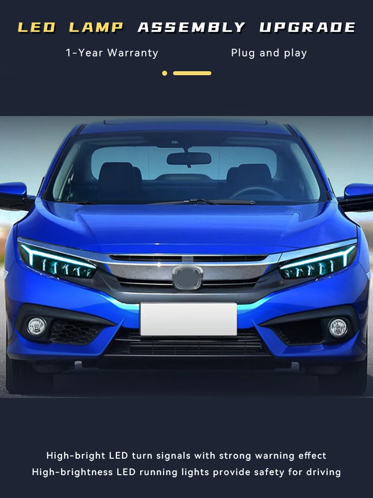 

Car Lights For Honda Civic G10 2018-2023 LED Auto Headlight Front Lamp Assembly Dragon Wing Seven Colors DRL Lens Accessories