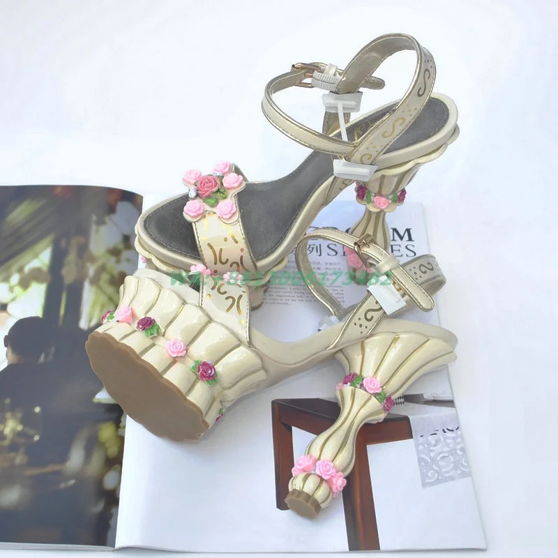 Fashion Women Cake Shaped Platform Sandal Sexy Lady Flowerpot High Heel 3D Rose Wedding Sandal