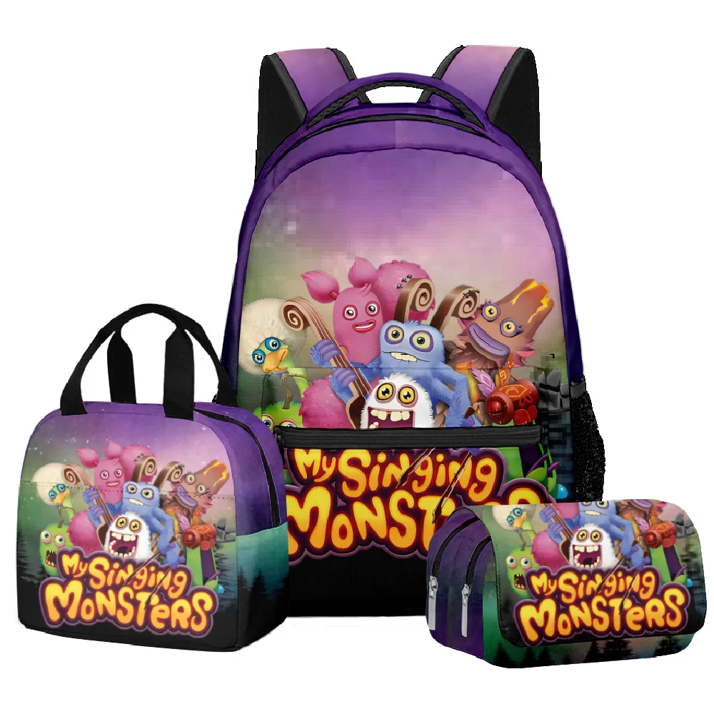 

Luxury Novelty Cool singing monsters 3D Printed 3pcs/Set Student School Bags Laptop Daypack Backpack Lunch bag Pencil Case