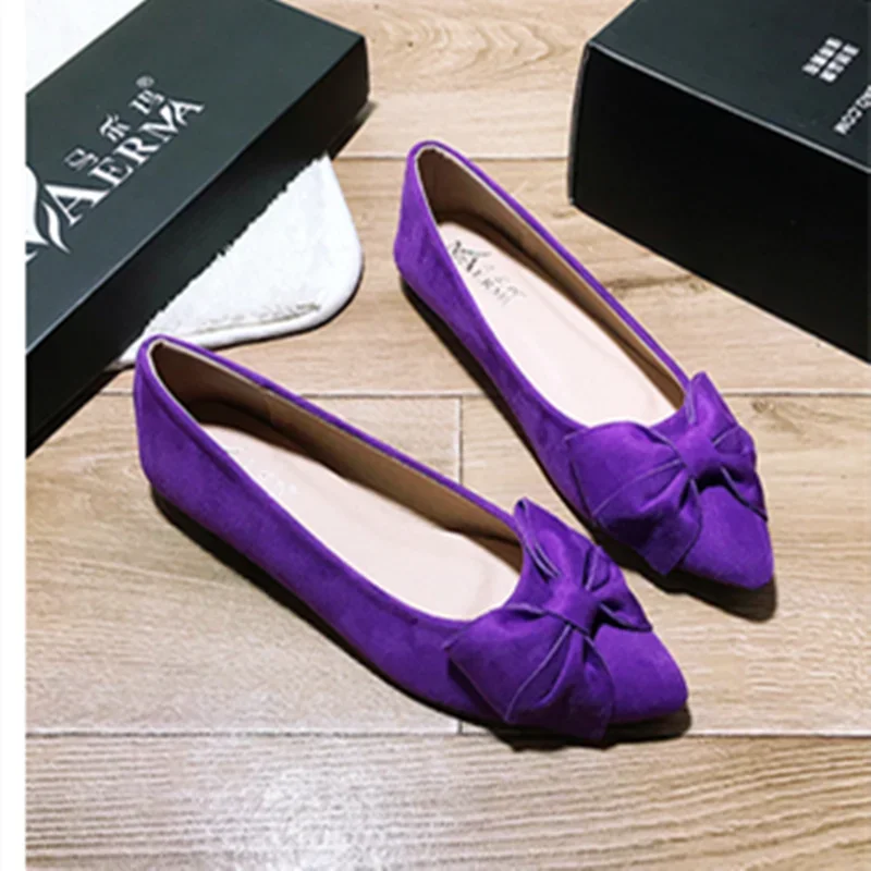 

Women High Quality Moccasin Shoes Flock Slip-ons Pointy Toe With Big Bow Plus Size 33 48 46 Wide Fitting Flats Black Sole Orange