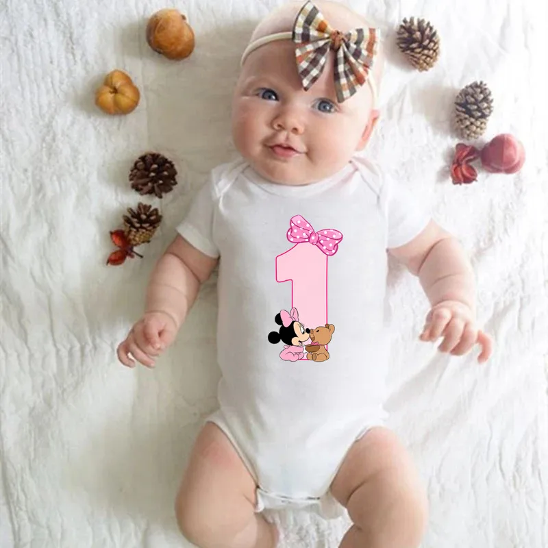 Newborn Baby One Year Old Birthday Bodysuits Boys Girls Born Crawling Cute Print Jumpsuits Toddler Infant Clothes Birthday Gifts