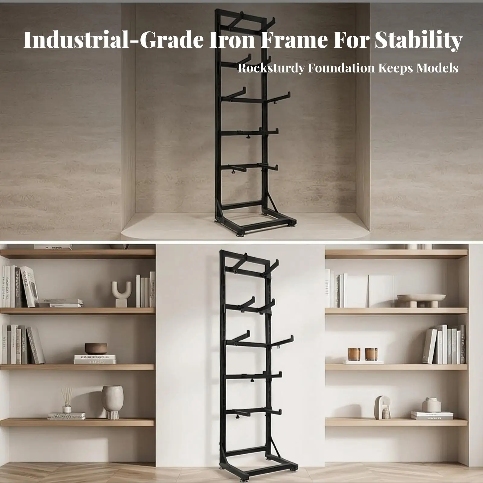 Adjustable Car Storage Rack in Black Metal for RC Car Kits to Build Display Stand with Precision Hooks