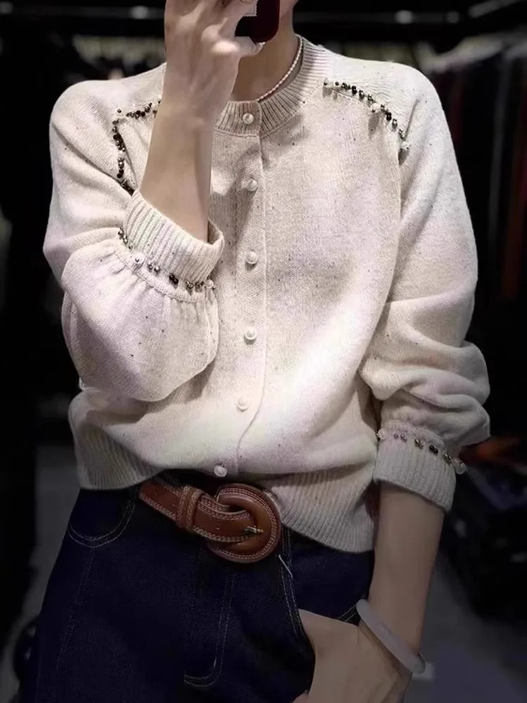   Cárdigan largo de punto Sve redondo Ne con un solo botón Otoño Invierno Camere suéter Jaet Ele Heavy Design Em...