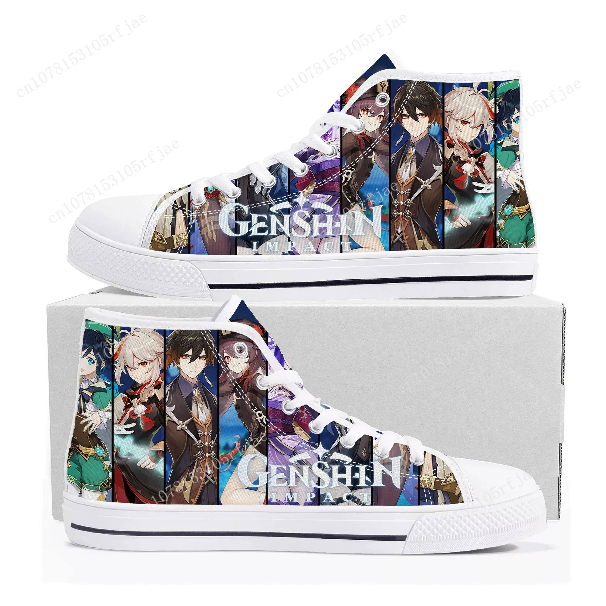 Anime Cartoon Spiel Genshin Impact High Top Sneakers Herren Damen Teenager hochwertige Leinwand Schuhe lässig maßge schneiderte Sneaker