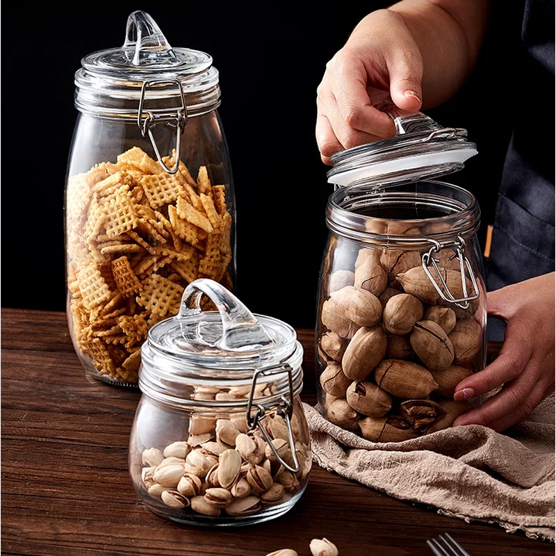

Transparent Glass Jar with Cover Sealed Jar Cereal Storage Box Food Storage Bottle Storage Jars Tea Box Home Desktop Organizer