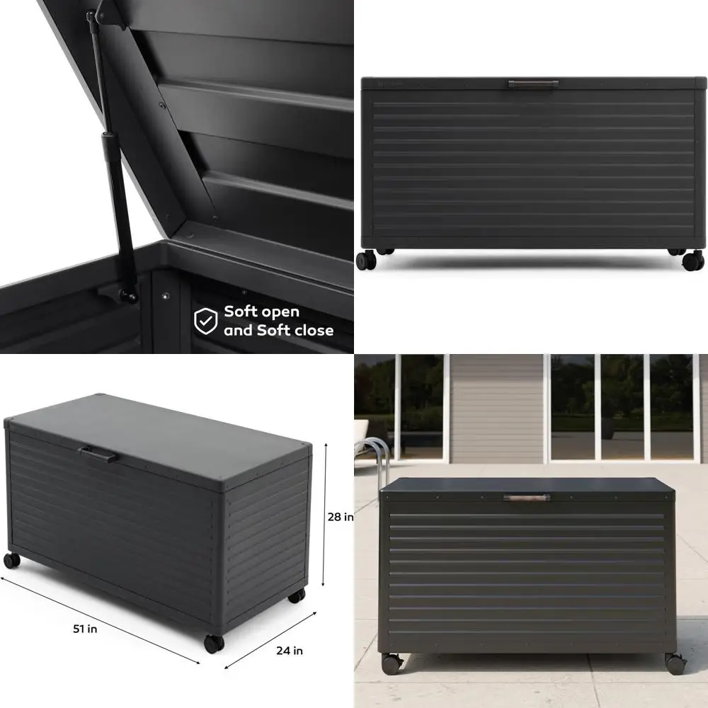 

Outdoor Storage Box Waterproof, Metal Deck Box with Wheels, Patio Furniture, Garden Tools, Outdoor Cushions, Charcoal Storage