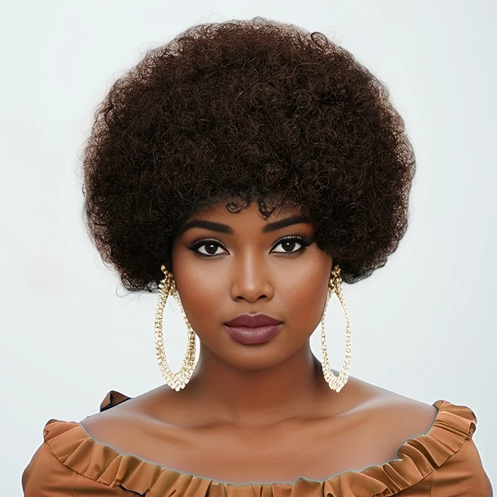 ソフトふわふわアフロウィッグ女性のためのピクシーカット変態カーリーウィッグフルマシンウィッグ-6-インチ日常着に最適自然な髪の質感