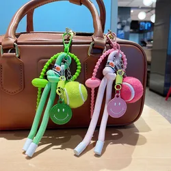 New Colorful Smiling Tennis Car Keychain Creative Backpack Pendant Female Gift Nylon Handmade Rope Backpack Decoration Gift