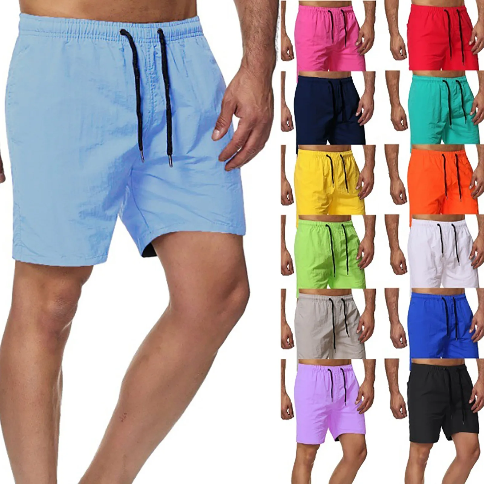 Herren Shorts Sommer lässig Classic Fit Kordel zug Strands horts mit Taschen Mode elastische Taille einfarbige gerade Shorts