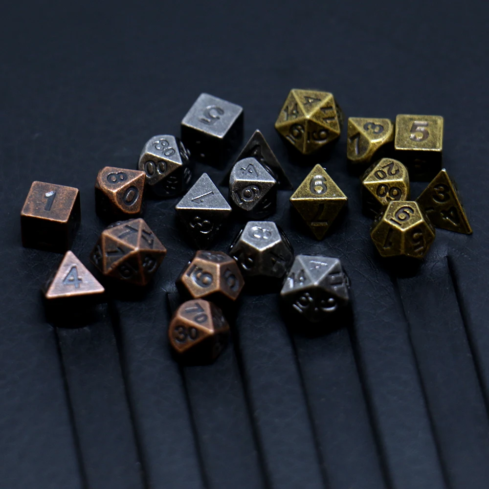 7pcs Set Metal Mini Archaized Board Game Dice Set Polyhedral Table Game Dice Role-Playing RPG Dice