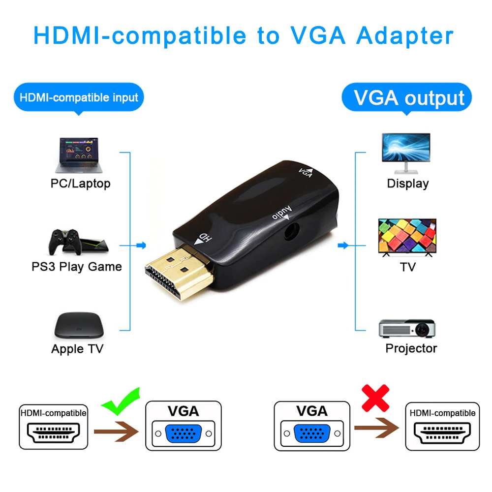 HDMI-compatible to VGA Cable Converter 1080P Audio Cable Converter 3.5 mm Jack Audio For PC Laptop TV Box Computer Display