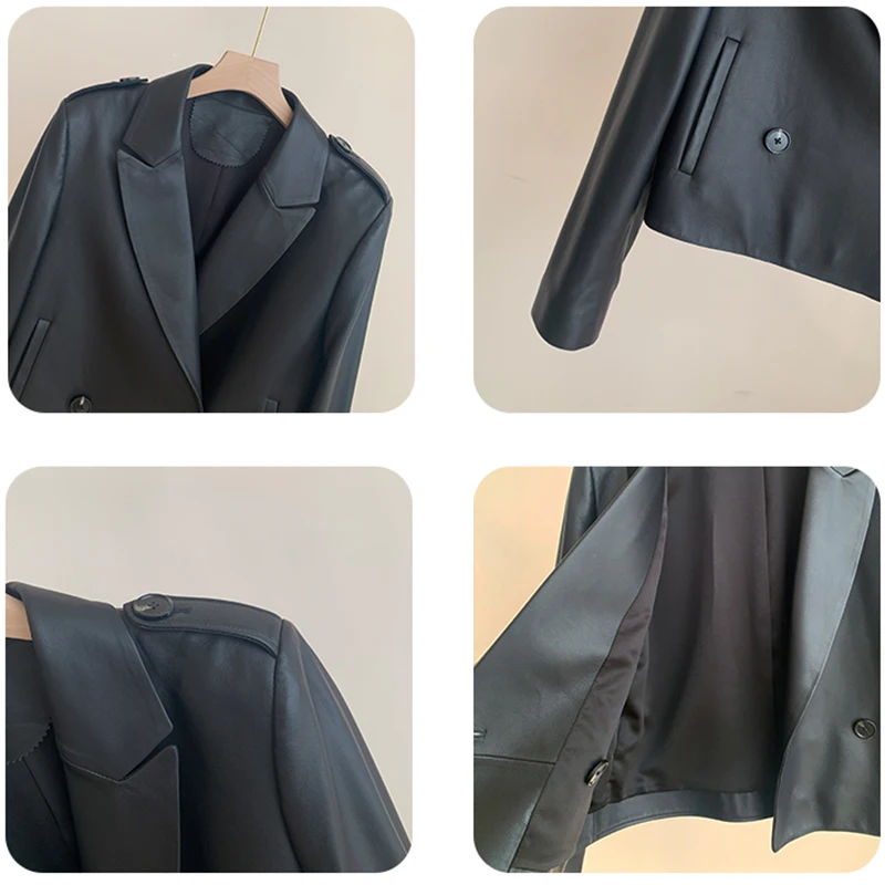 High-quality Sheepskin Leather Jacket 2026 Spring Women High Waist Slim Short Blazer Jacket Chic Ladies Real Leather Suit Coats