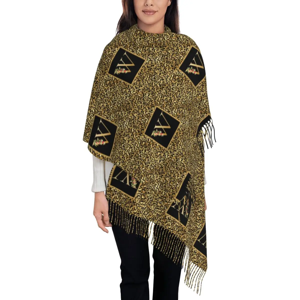 

Personalized Printed Leopard Pattern Letter Scarf Men Women Winter Fall Warm Scarves Shawls Wraps