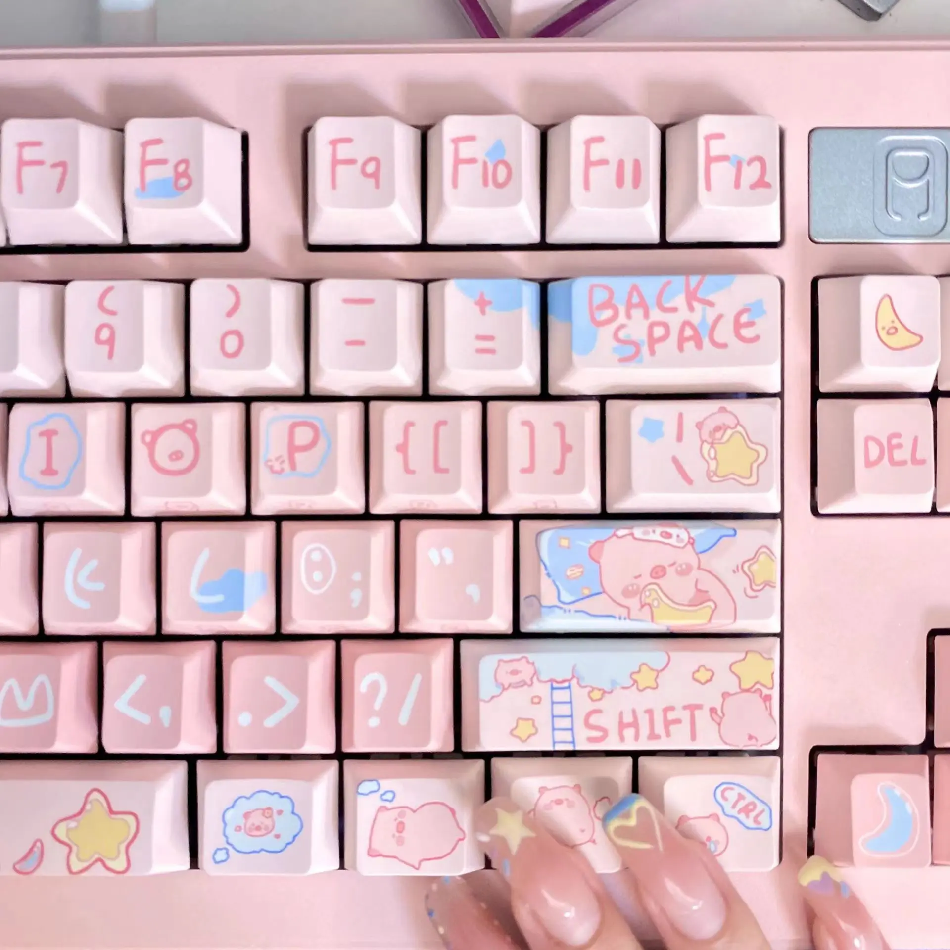 Pink Piggy Theme Keycap149 Keys Full Five-sided Sublimation Keycap Hand-painted Personalized PBT Mechanical Keyboard Keycap