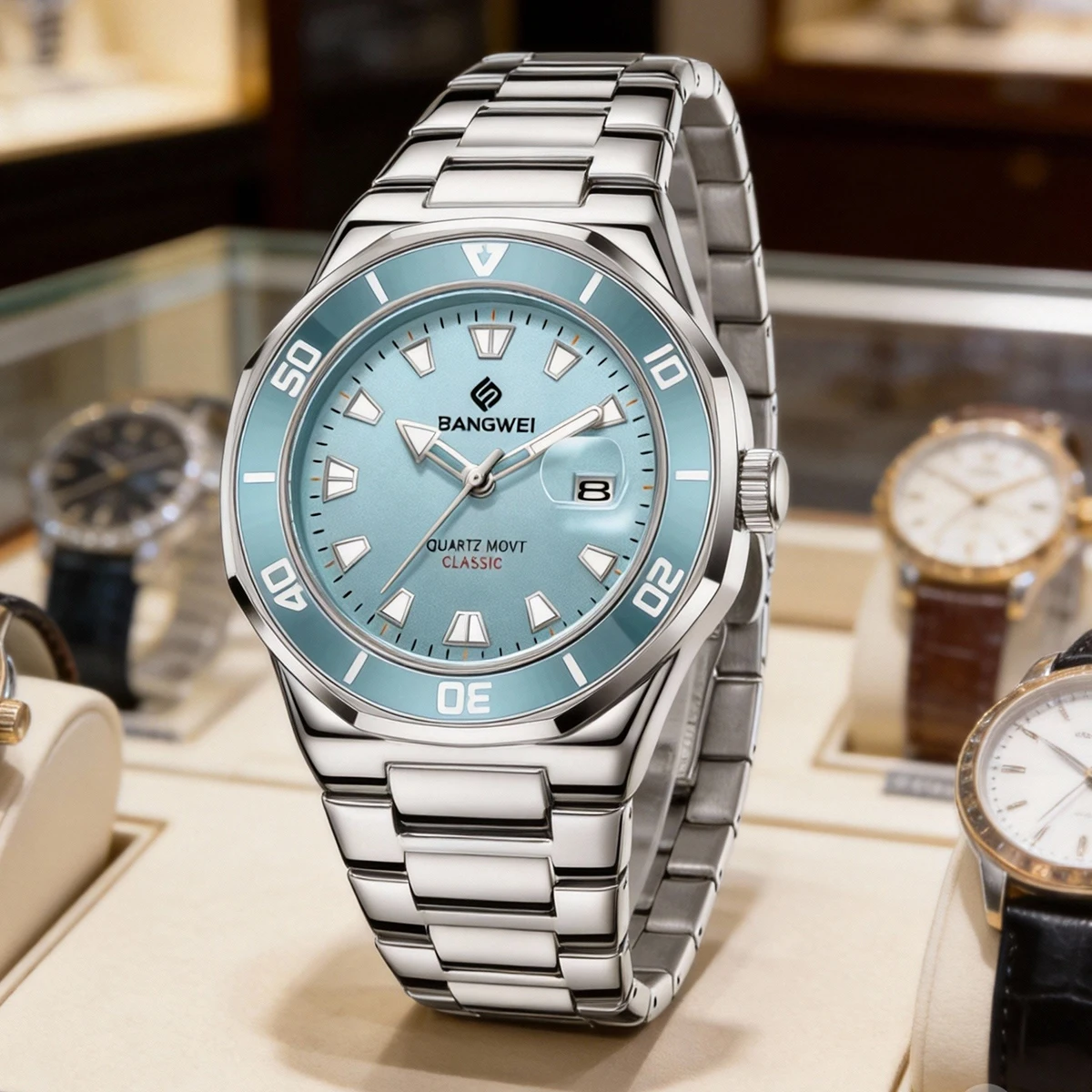 

Мужские наручные часы BANGWEI: военный стиль, дата, день недели, водонепроницаемые, светящиеся, кварцевые, из нержавеющей стали