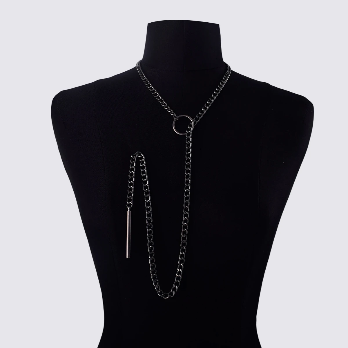 Schwarze Slip-Ketten-Halskette Wickel-Choker für Damen, Gothic-Stil mit Bar-Anhänger, Lariat-Halskette, Layering-Schmuck im Alternativen Ästhetik-Stil
